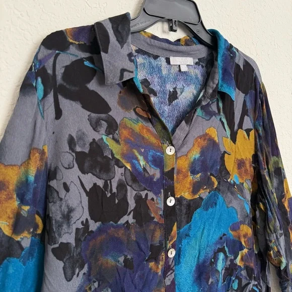 Habitat Floral Watercolor Button Front Blouse Size XL Boho Lagenlook Art Teacher - Picture 3 of 6